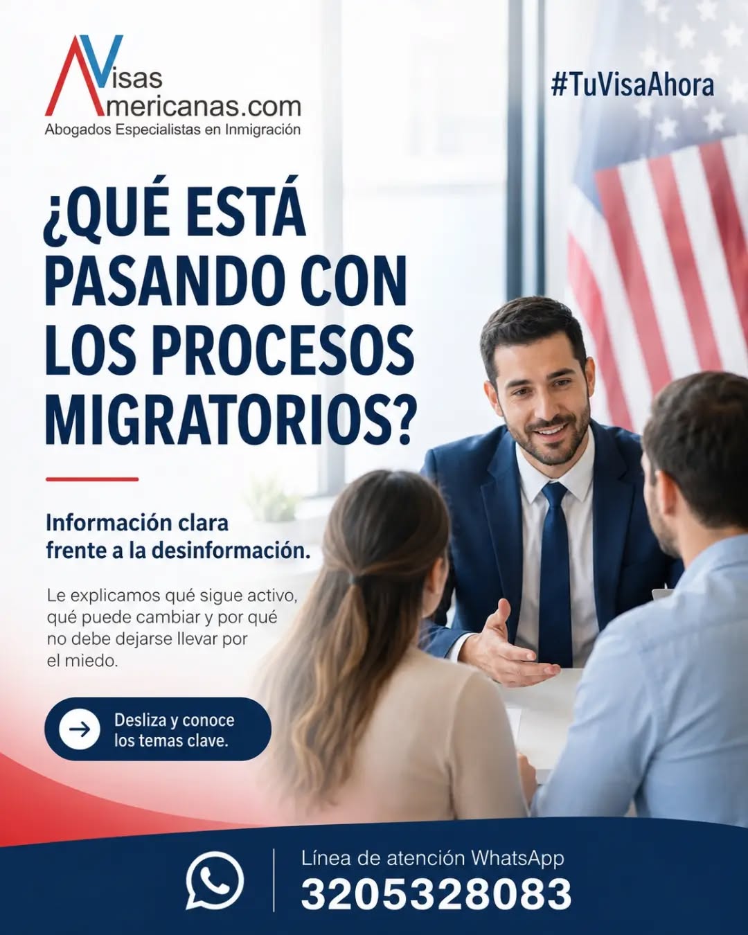 En tiempos de incertidumbre, es muy importante asesorarte con expertos. Estamos atentos de atender tu consulta

#VisasAmericanas #VisaTurismo #inmigración